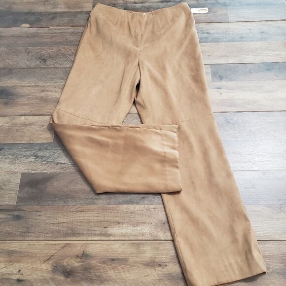 New Vintage Talbots Suede Like Flat Front Straight Leg High Rise Tan Lined Pants - Picture 2 of 9